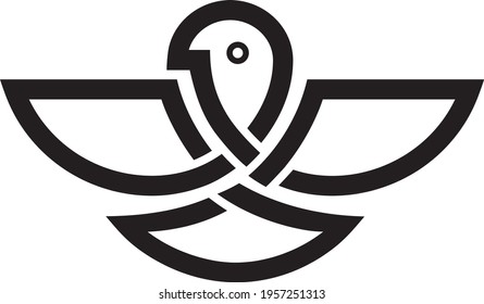 abstract black and white bird logo, linear style icon design