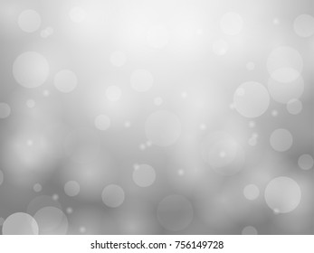 Abstract black and white bokeh circles and light on grey background using for Christmas or Happy new year background, festive background with defocused light or water dropped background.