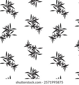 Abstract Black and White Botanical Pattern of Leafy Branches