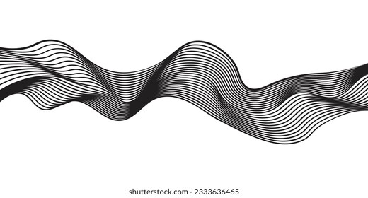 abstract black and white brush lines. wave background. Vector illustration