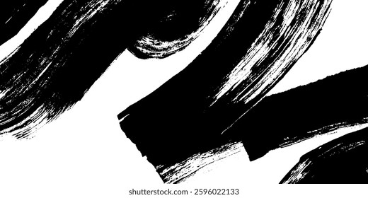 Abstract black and white brush strokes creating a dynamic and artistic pattern on a white background.