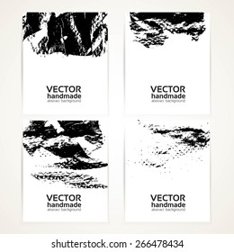 Abstract black and white brush texture prints banners set 1