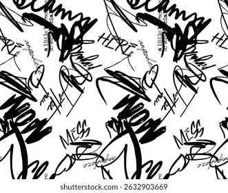Abstract Black and White Brushstroke Art - Messy Scribble Design Pattern