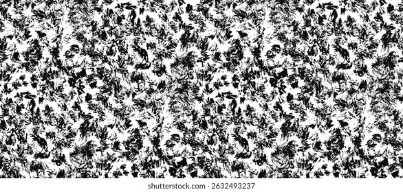 Abstract black and white brushstroke painting seamless pattern with grunge textured ink blobs, smears and strokes. Abstract brush hand drawn spray stains print for textile design, animal skin texture