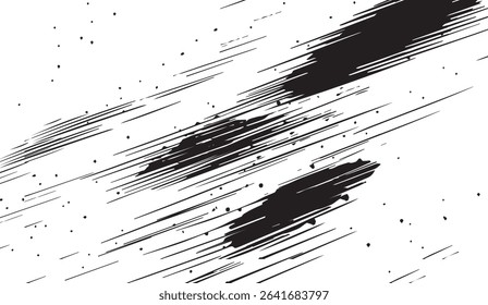 Abstract Black and White Brushstrokes with Dotted Accents, Modern Artistic Vector Design, Geometric Lines, Elegant Backdrop for Creative Projects, Streaks Illustration