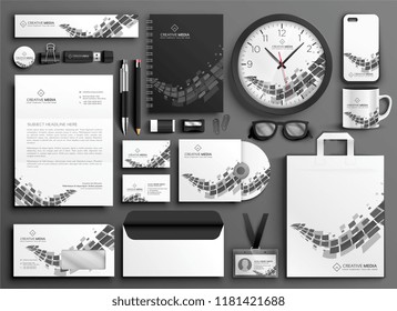 abstract black and white business stationery set