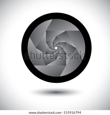 abstract black & white camera shutter with blades - vector background. The graphic contains aperture opening of SLR camera with infinite concentric spiral of blades