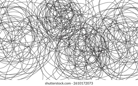 Abstract Black and White Chaotic Circle Line Art Background: Vector Design for Modern Wallpaper, Fabric Pattern, and Creative Artistic Projects, Complexity Concept
