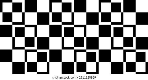 Abstract black and white checkerboard pattern with windows inside four cells. Editable design element for prints, decoration, textile, digital.
