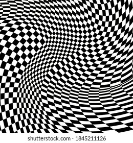 Abstrakter, schwarz-weißer Hintergrund. Geometrisches Muster mit visueller Verzerrungswirkung. Optische Illusion. Op Art.