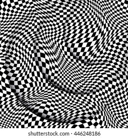 Abstract black and white checkered background. Monochrome pattern with a distorted space. Element for design.