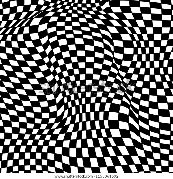 抽象的な白黒のチェック背景 視覚的な歪み効果を持つ幾何学的なパターン 目の錯覚 オペアート のベクター画像素材 ロイヤリティフリー