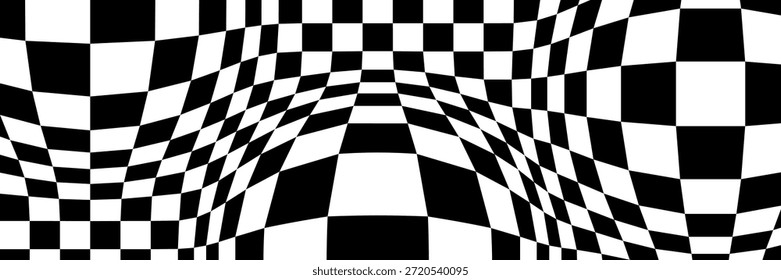 Fundo abstrato de iluminação óptica com xadrez preto e branco. Geométrico. Ilustração de vetor