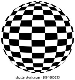 Abstract black and white checkered sphere geometrical shape isolated on white background