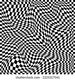 Abstract black and white chess 3d background. Wave pattern with the effect of illusion. Racial flag for events. Vector illustration.