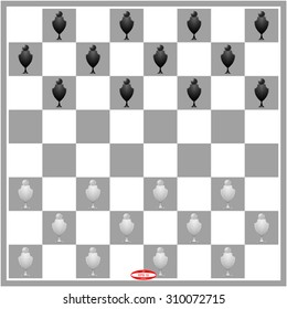 abstract black white chess board with checkers figures isolated on white background. vector illustration