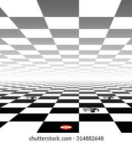 abstract black white chess board with checkers figures with reflection isolated on white background. vector illustration