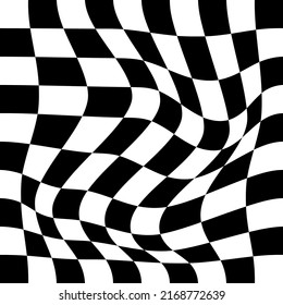Abstract black and white chess concept 3d background. Wave pattern with the effect of illusion. Racial flag for various sports and racing events. Vector illustration.