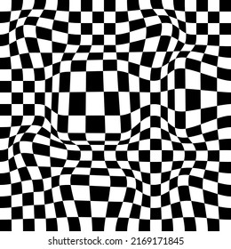 Abstract black and white chess concept 3d background. Wave pattern with the effect of illusion. Racial flag for various sports and racing events. Vector illustration.