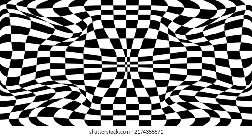 Abstract black and white chess concept 3d background. Wave pattern with the effect of illusion. Racial flag for various sports and racing events. Vector illustration.