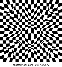 Abstract black and white chess concept 3d background. Wave pattern with the effect of illusion. Racial flag for various sports and racing events. Vector illustration.