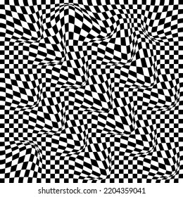 Abstract black and white chess concept 3d background. Wave pattern with the effect of illusion. Racial flag for various sports and racing events. Vector illustration.