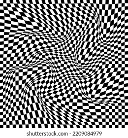 Abstract black and white chess concept 3d background. Wave pattern with the effect of illusion. Racial flag for various sports and racing events. Vector illustration.