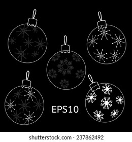 Abstract black and white Christmas background with vintage Christmas balls