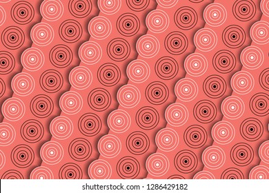 Abstract Black White Circle on Living Coral Color Background Vector