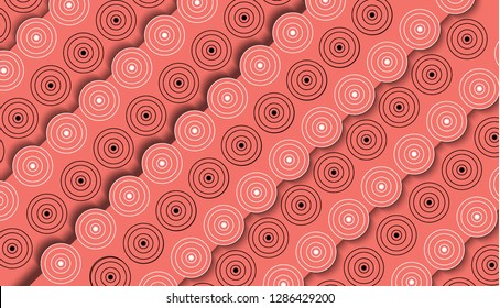 Abstract Black White Circle on Living Coral Color Background Vector