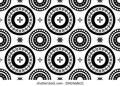 Abstract black and white circle round geometric pattern background design for print, fabric cloth texture seamless. 
