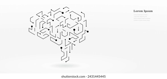 tablero de circuito blanco negro abstracto. tecnología geométrica textura de fondo. Inteligencia artificial, líneas en forma de cerebro.