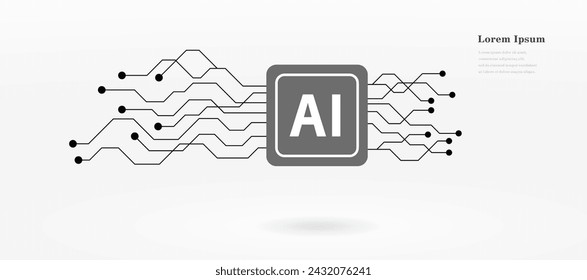 abstract black white circuit board. geometric technology texture background. AI artificial intelligence. scientific concept.