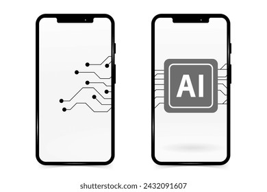 abstract black white circuit board. geometric technology texture background. AI artificial intelligence. black frame smartphone.
