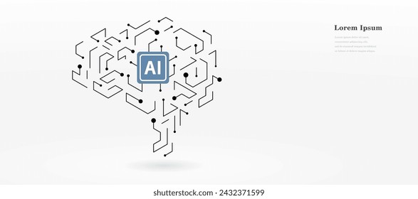 abstract black white circuit board. geometric technology texture background. AI artificial intelligence. brain shaped lines.