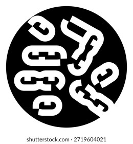Abstract black and white circular composition of fragmented symbols and geometric shapes, creating dynamic contrast and motion for minimalist modern design, branding, or wallpaper