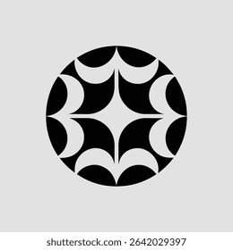 Abstract black and white circular design element with graphic repeating pattern