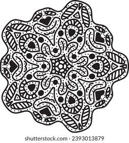 Abstract black and white circular mandala pattern on a white background. Illustration abstract designs.