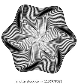 Abstract black and white circular pattern. Geometric pattern with visual distortion effect. Optical illusion. Op art. Guilloche for money, certificates, diplomas.