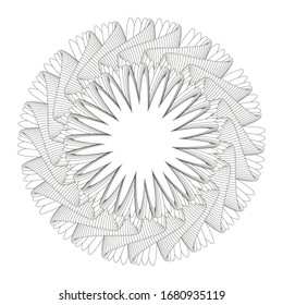 Patrón circular en blanco y negro abstracto. Patrón geométrico con efecto de distorsión visual. Ilusión óptica. Op art. Libro de colorear