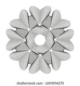 Abstract black and white circular pattern. Geometric pattern with visual distortion effect. Optical illusion. Op art. Coloring book