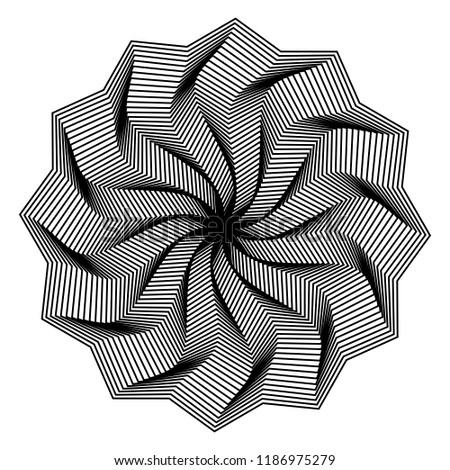 Abstract black and white circular pattern. Geometric pattern with visual distortion effect. Optical illusion. Op art. Guilloche for money, certificates, diplomas.