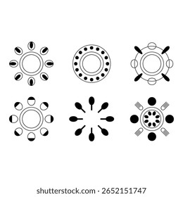 Abstract Black and White Circular Table Setting Icons Minimalist Restaurant Menu Design Elements