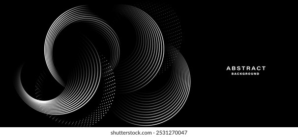 Abstract Black and White Circular Wave Lines. Vector illustration.