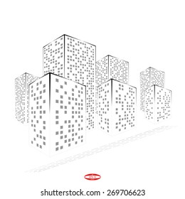 abstract black white city graphical silhouette isolated on white background. vector illustration
