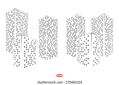 abstract black white city graphical silhouette isolated on white background. vector illustration