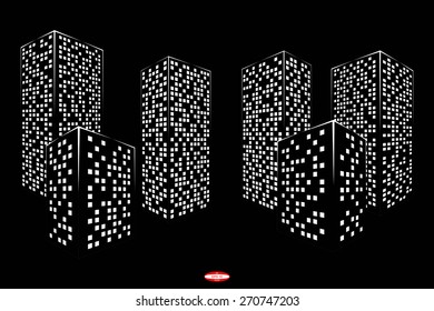 abstract black white city graphical silhouette isolated on black background. vector illustration