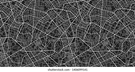 Abstract Black And White City Map. City Residential District Scheme. City District Plan. Seamless Texture