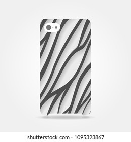 abstract black and white colored striped lines like zebra  phone case isolated on grey