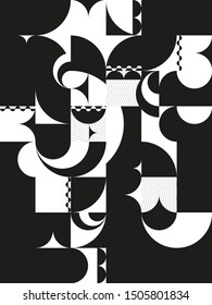 Abstract black and white composition of circles and ovals